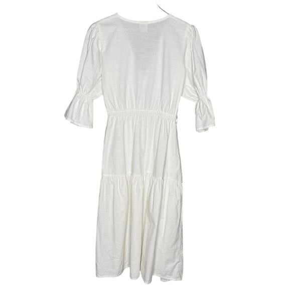 Bali Elf Handmade M White Peony Midi Dress 100% Cotton *flaw - Picture 3 of 9